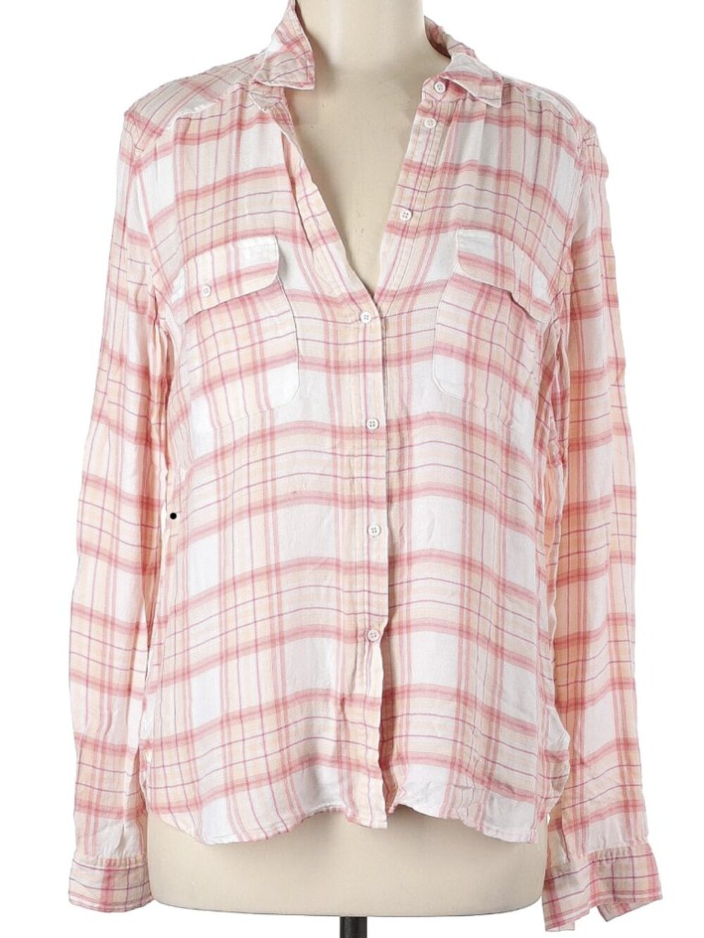 Paige Pink Coral Plaid Trudy long sleeve Button Down Shirt